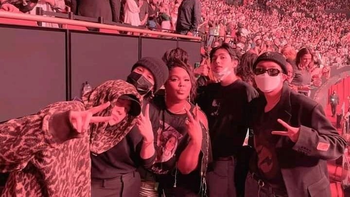 BTS v, JIMIN, and J-HOPE, jungkook with Lizzo at the Harry styles concert