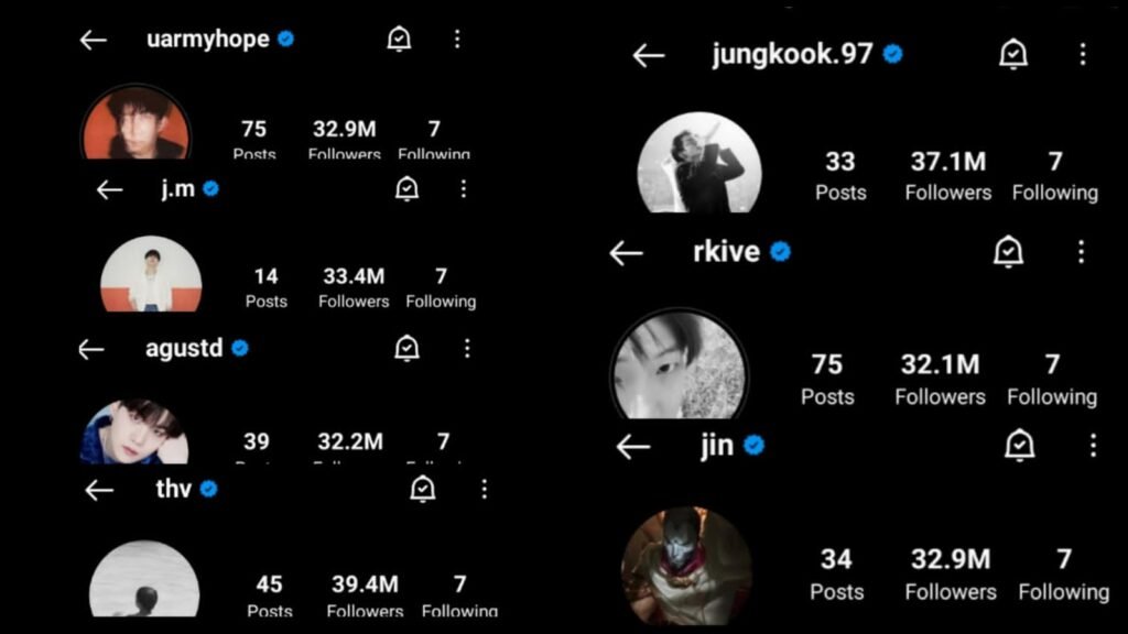 All BTS members Instagram accounts