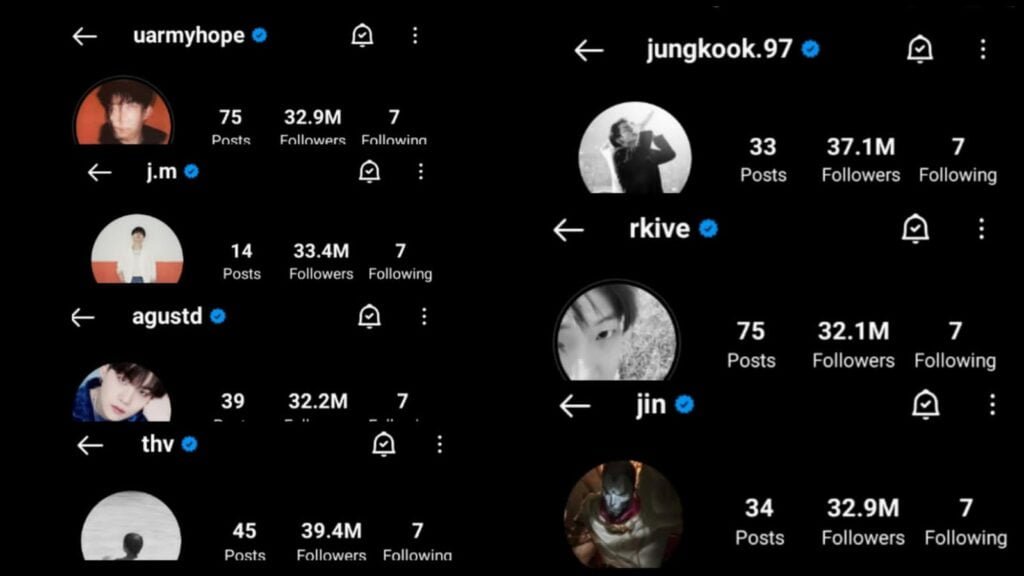 All BTS members Instagram accounts